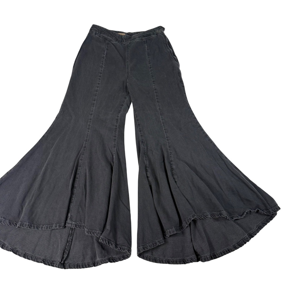 Pilcro Wide Leg Jeans Womens 4 Gray Cotton Blend Boho Flare High Low Hem Denim - Picture 2 of 12